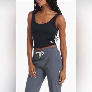 Vuori Sunrise Crop Tank Black VW1013 Square Neck Ribbed Stretch Top XL
